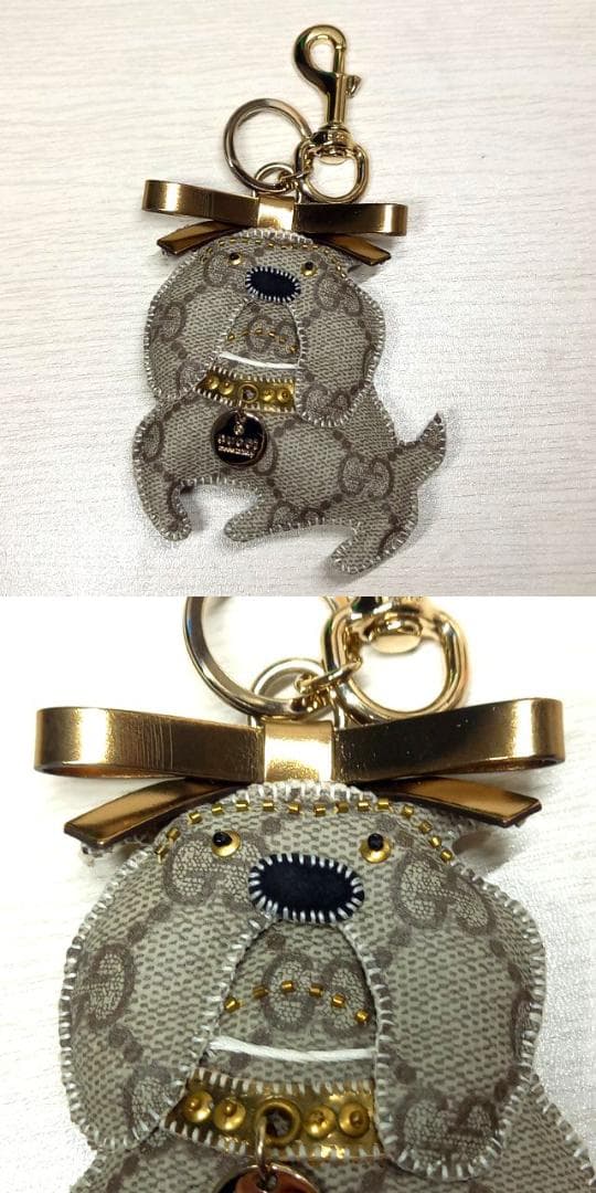 未使用に近い グッチ グッチョリ ブルドッグ 犬 チャーム キーホルダー