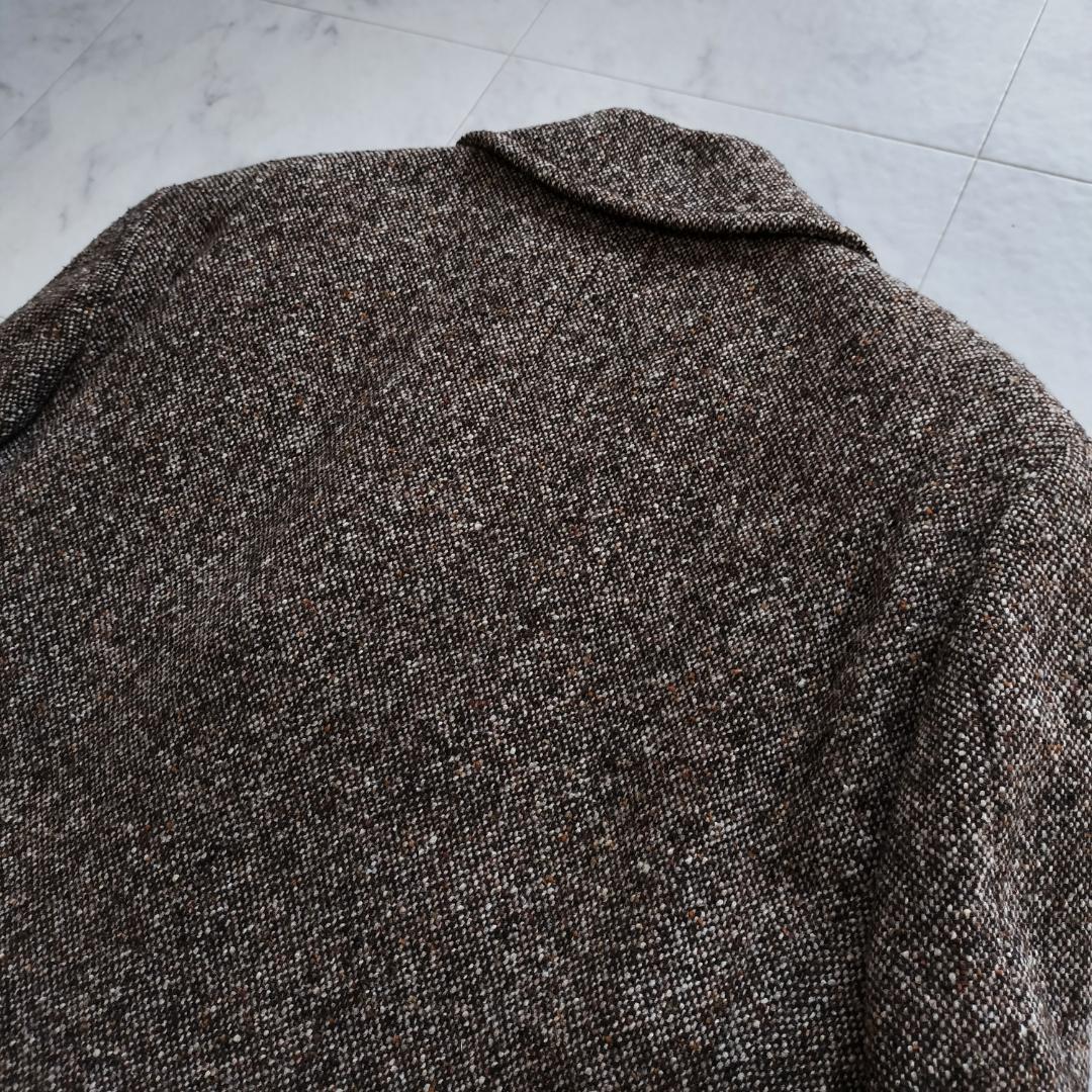 ヒューゴボス ツイードダブルブレストチェスターコート 52 XL ブラウン 秋冬