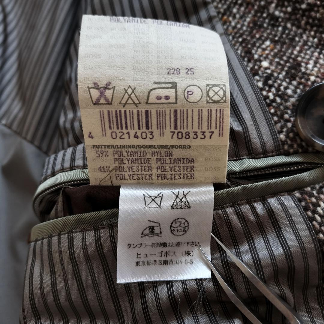 ヒューゴボス ツイードダブルブレストチェスターコート 52 XL ブラウン 秋冬