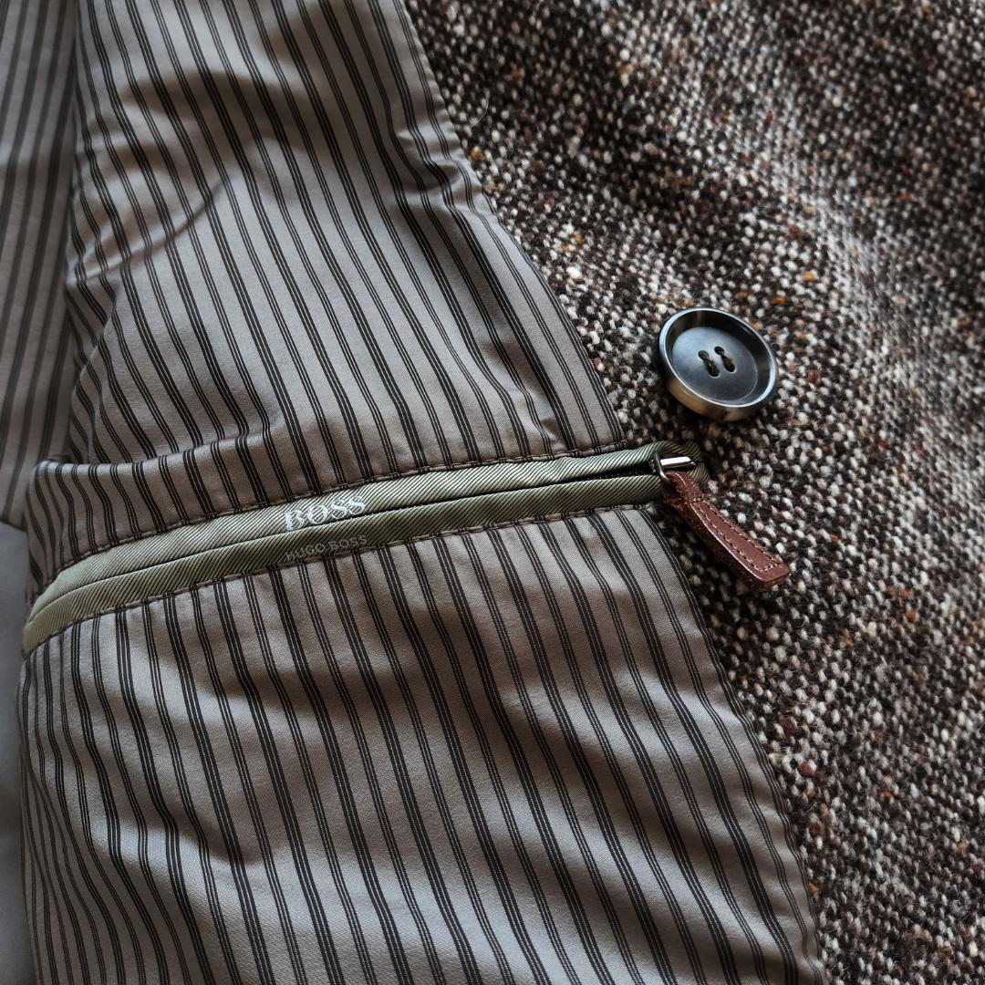 ヒューゴボス ツイードダブルブレストチェスターコート 52 XL ブラウン 秋冬