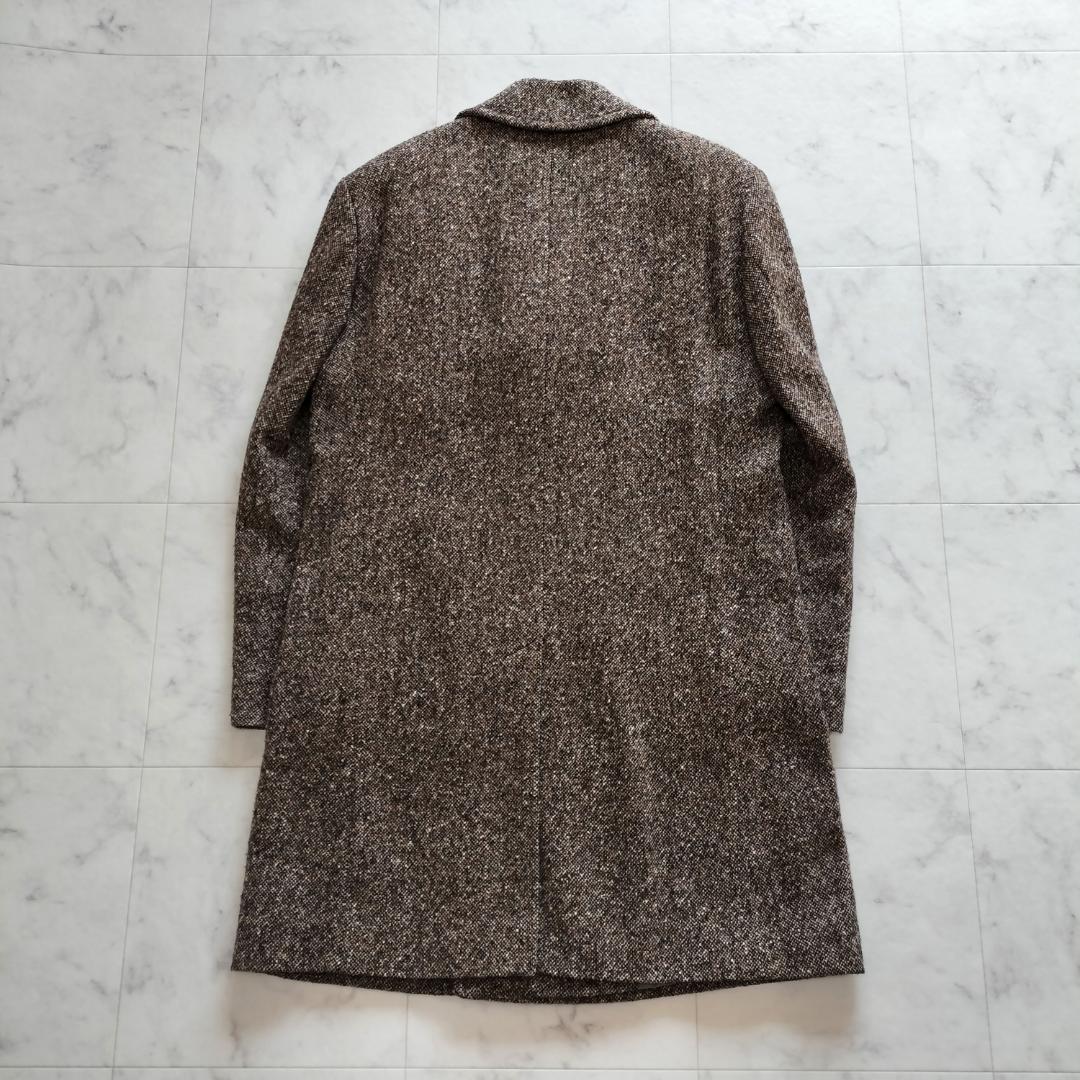 ヒューゴボス ツイードダブルブレストチェスターコート 52 XL ブラウン 秋冬