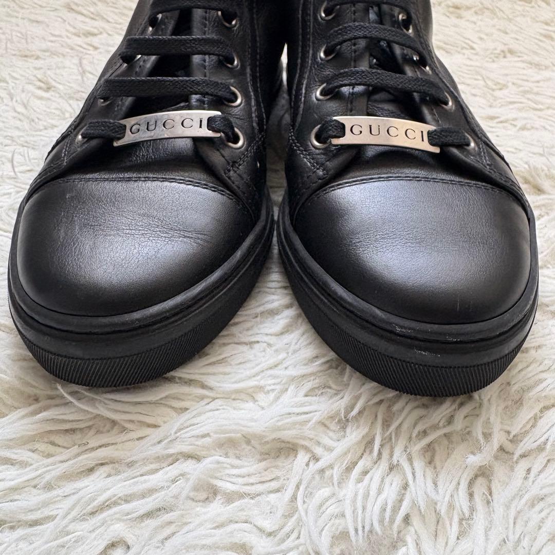 美品　GUCCI 423299 ロゴプレート23cm ハイカットスニーカー 黒