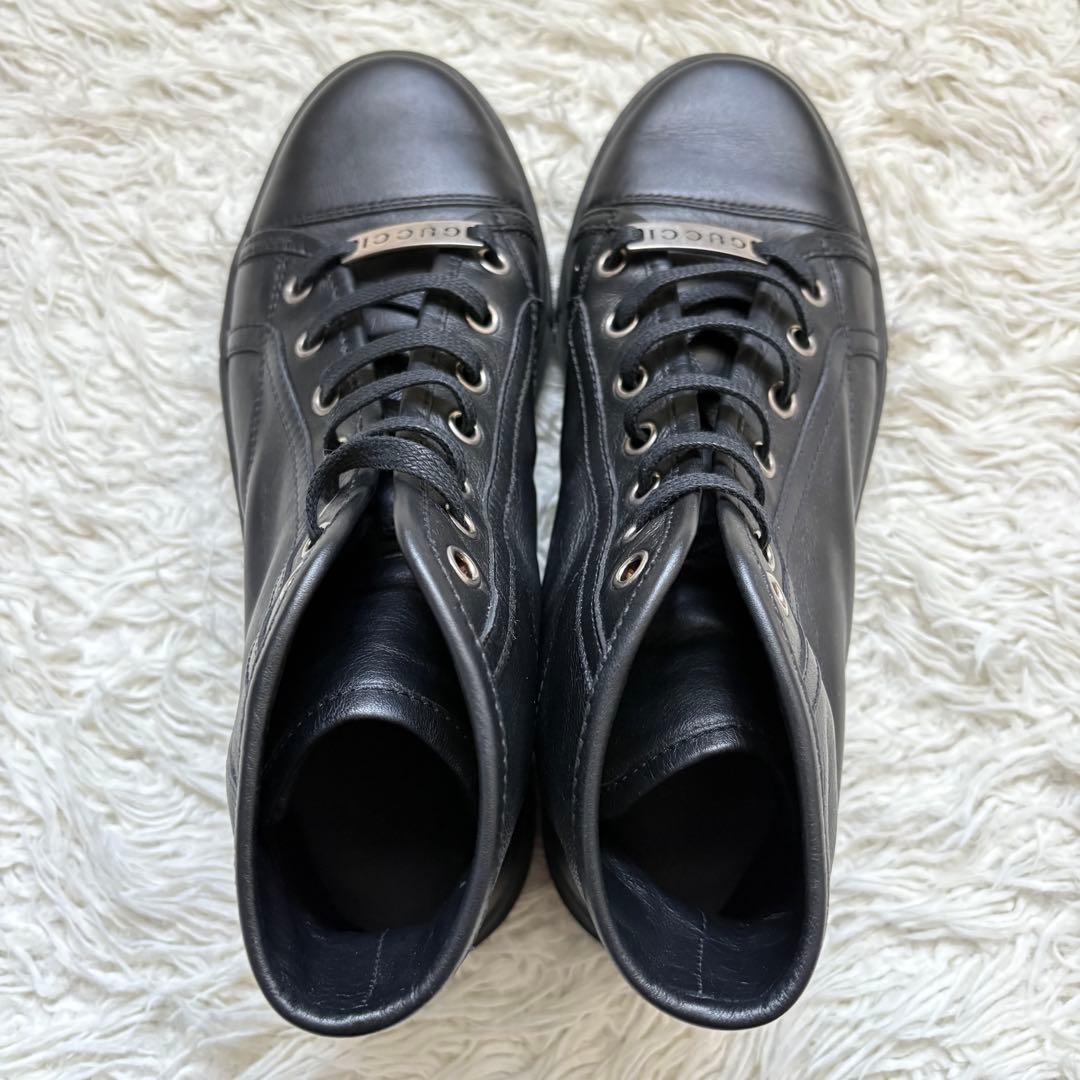 美品　GUCCI 423299 ロゴプレート23cm ハイカットスニーカー 黒