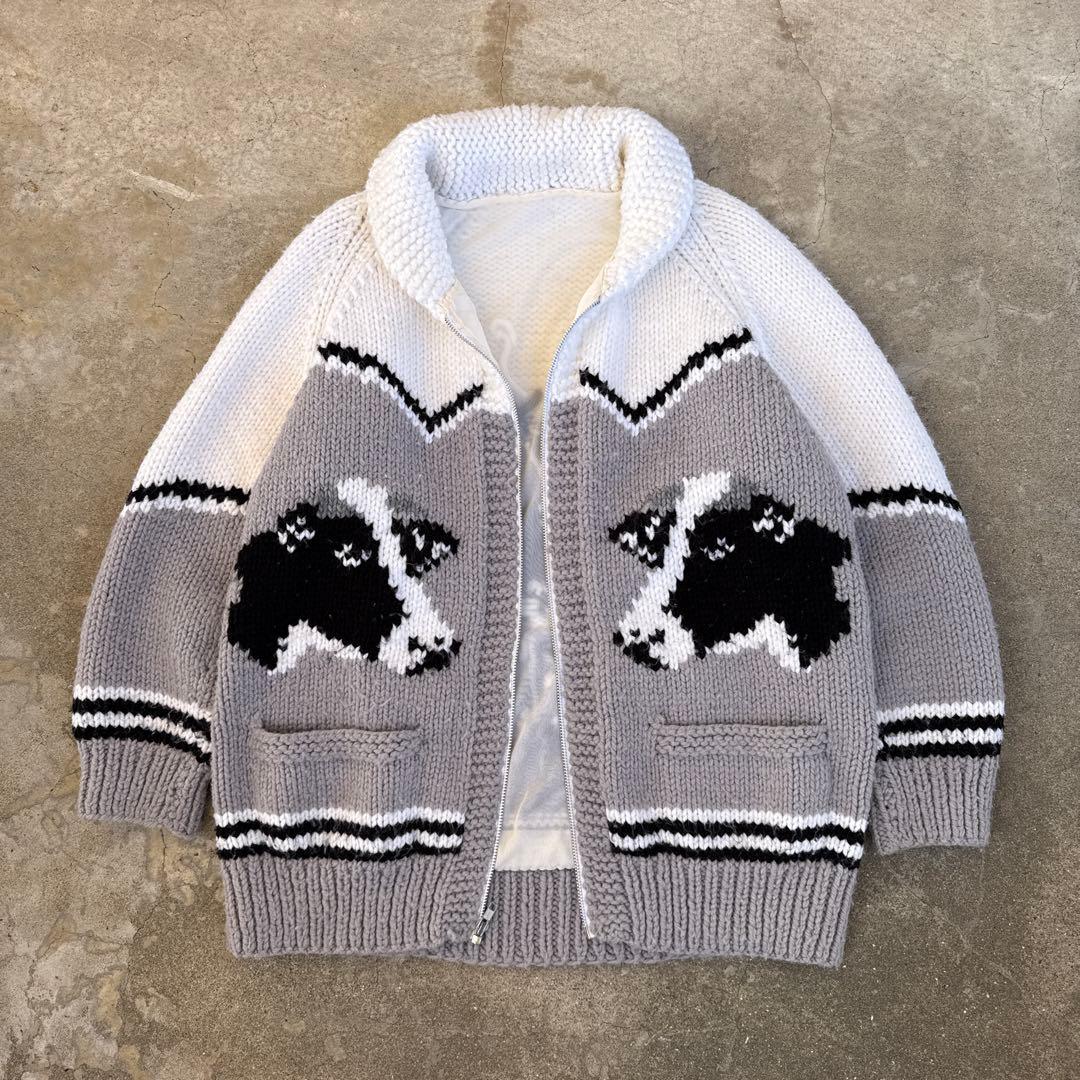 50s カウチンセーター 牛柄 バンドメイドニット ウールニット