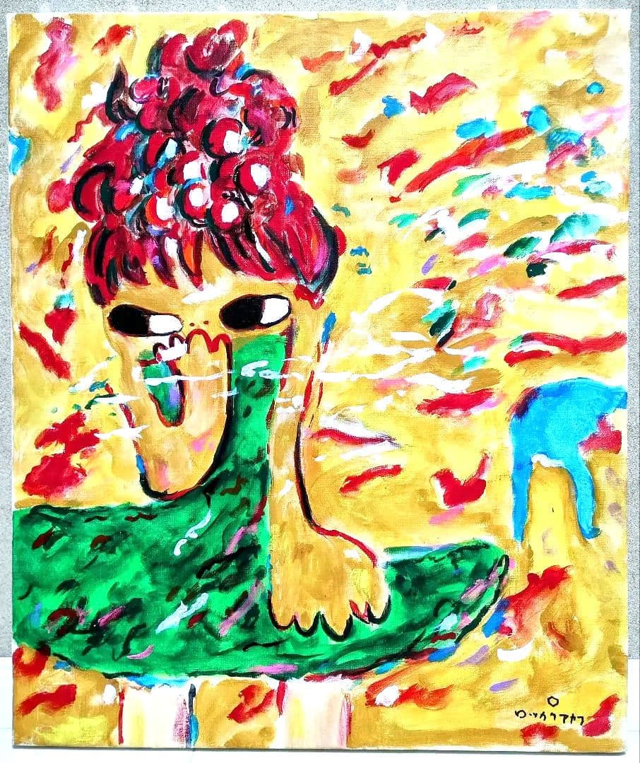 SALE】［F8号］ロッカクアヤコ/肉筆/手描き/表裏サイン有/油彩