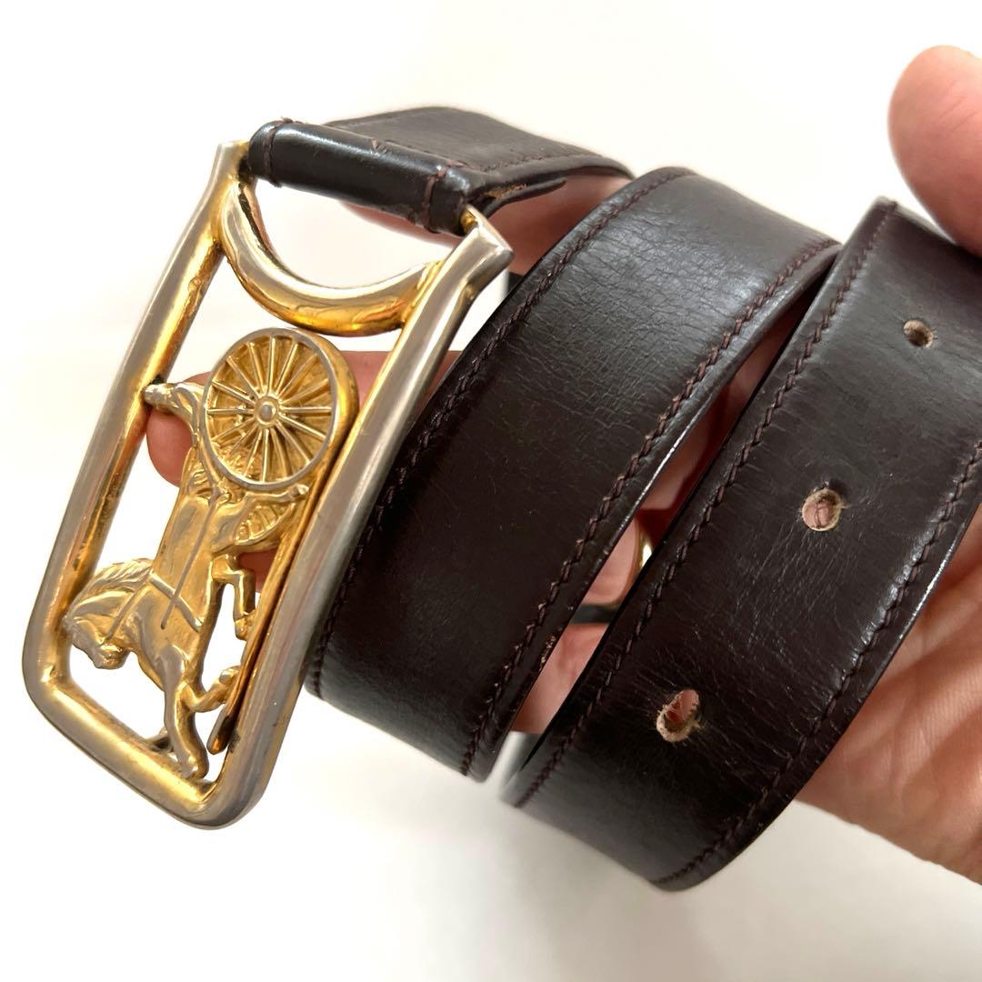 セリーヌ CELINE ベルト 馬車 ゴールドバックル 本革 黒 ヴィンテージ