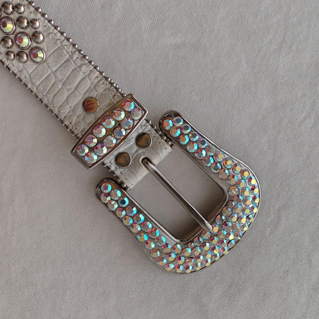 【希少】b.b.simon　ベルト　スタッズ　ビジュー　クロコ　白