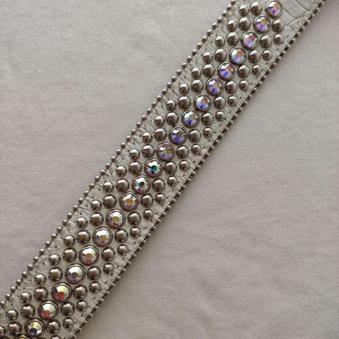 【希少】b.b.simon　ベルト　スタッズ　ビジュー　クロコ　白