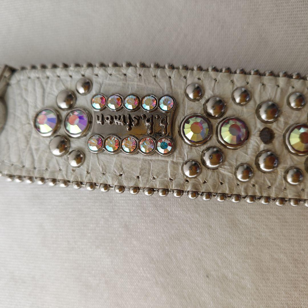 【希少】b.b.simon　ベルト　スタッズ　ビジュー　クロコ　白