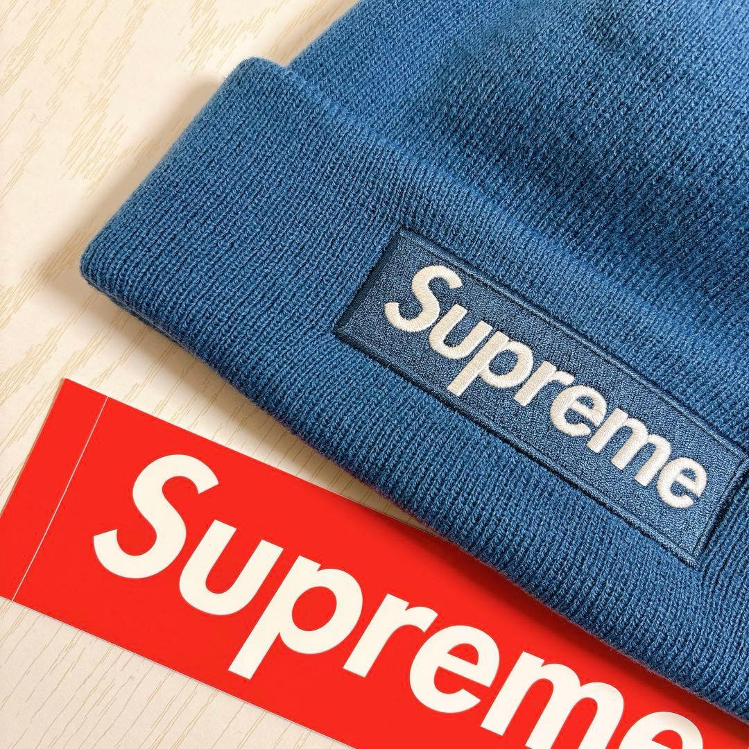 Supreme NEW ERA ニット帽　ビーニー　BOXロゴ　ブルー　水色