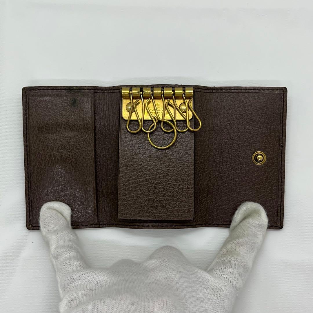 美品✨グッチ　キーケース　6連　GGマーモント　オフィディア　シェリーライン　茶