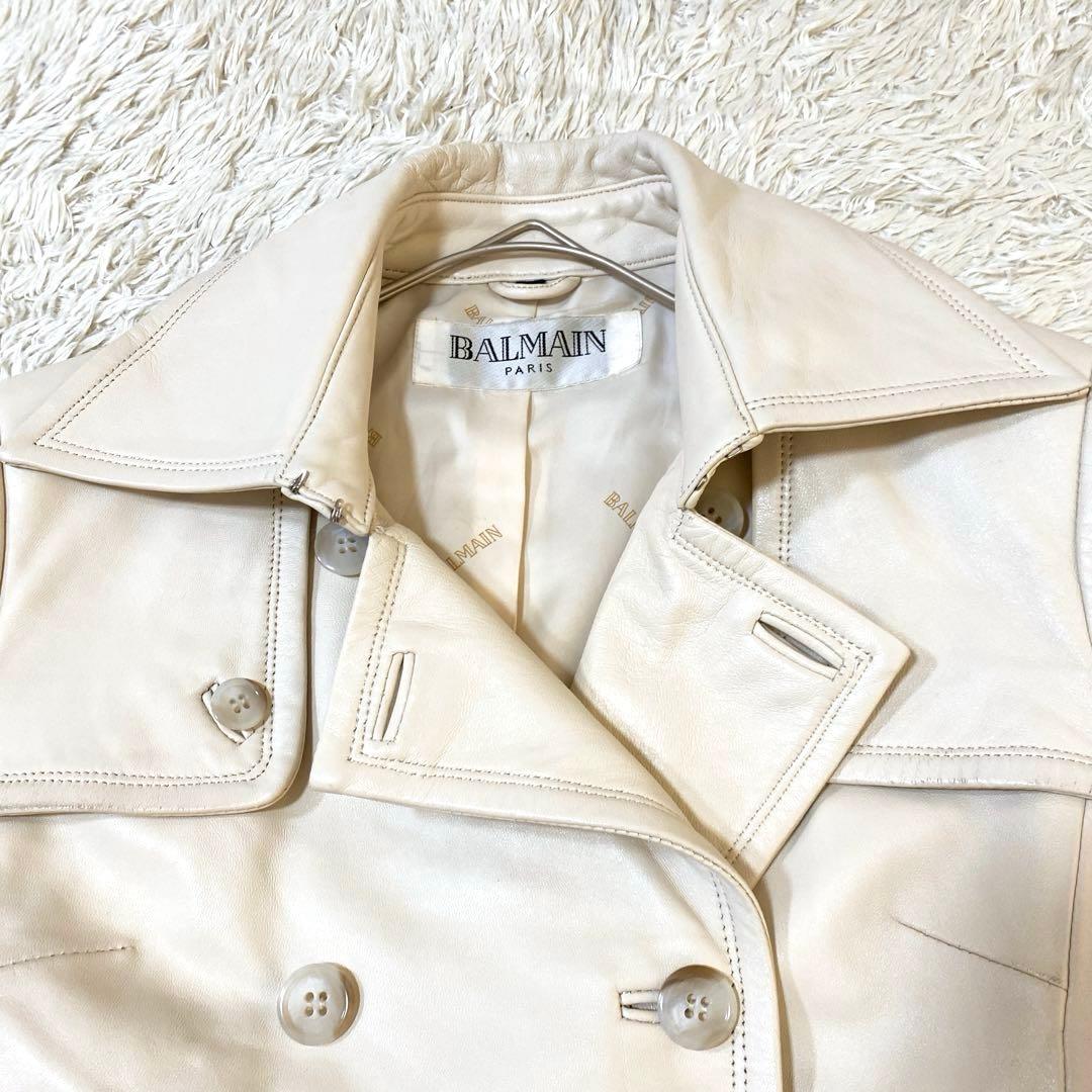 BALMAIN ラムレザートレンチコート ウエストベルト ロングコート M相当