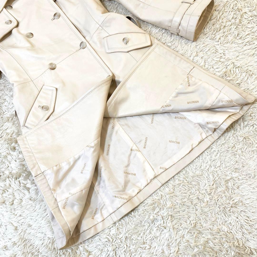 BALMAIN ラムレザートレンチコート ウエストベルト ロングコート M相当