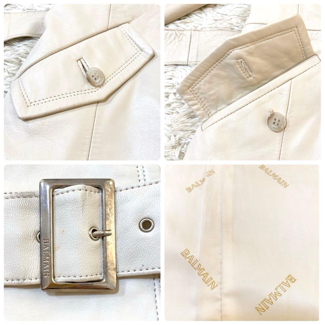BALMAIN ラムレザートレンチコート ウエストベルト ロングコート M相当