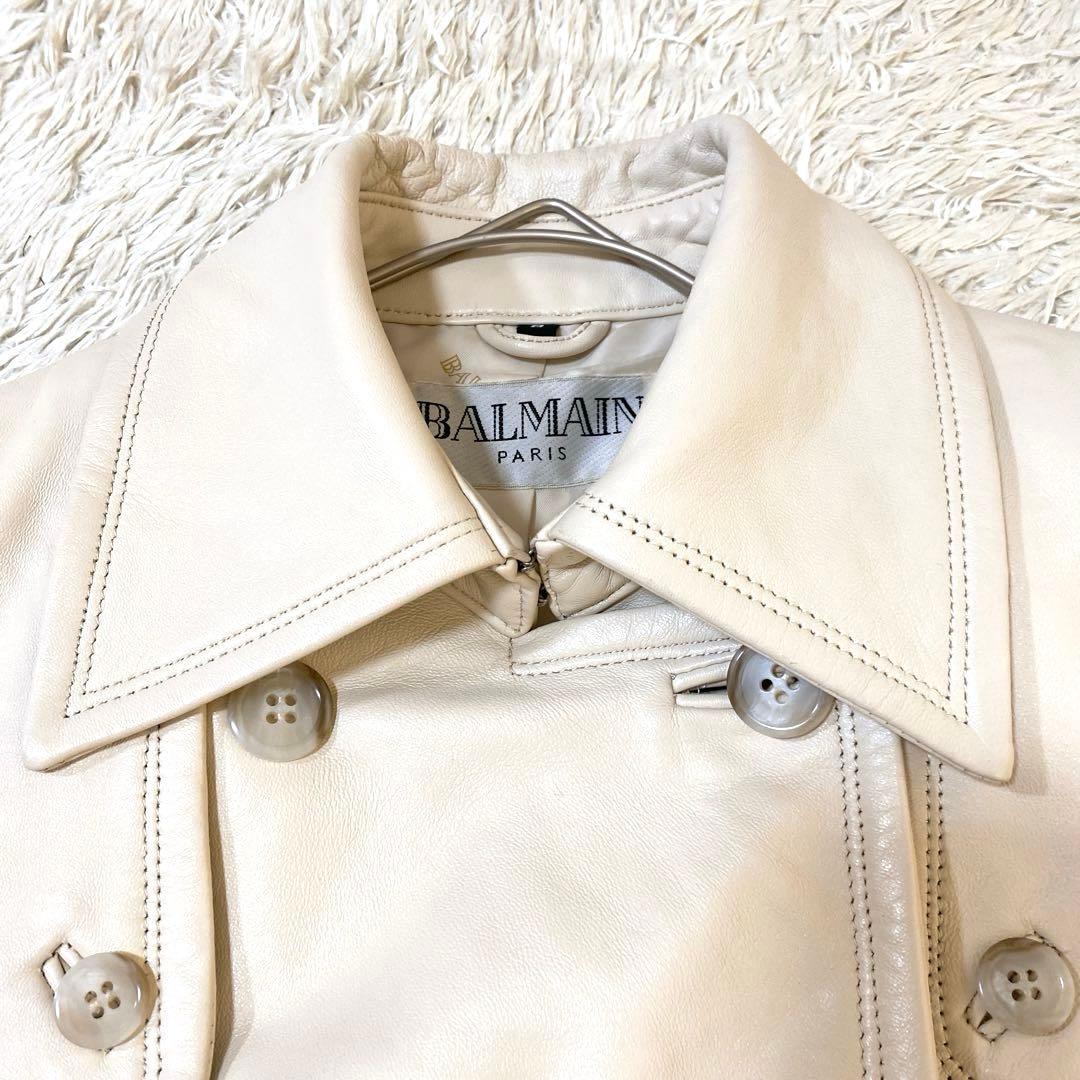 BALMAIN ラムレザートレンチコート ウエストベルト ロングコート M相当