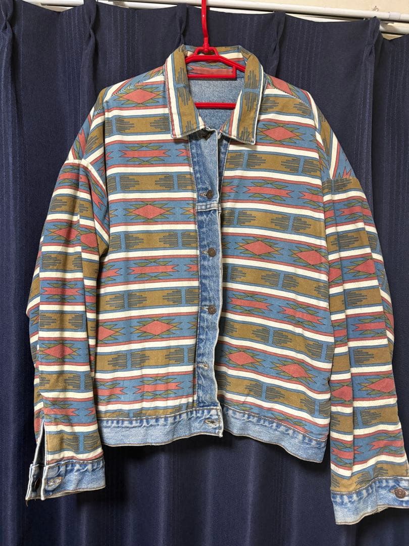 90s 希少柄LEVI'Sリーバイスネイティブ柄デニムジャケット L Gジャン