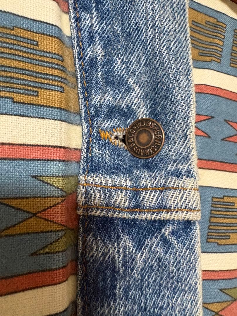 90s 希少柄LEVI'Sリーバイスネイティブ柄デニムジャケット L Gジャン