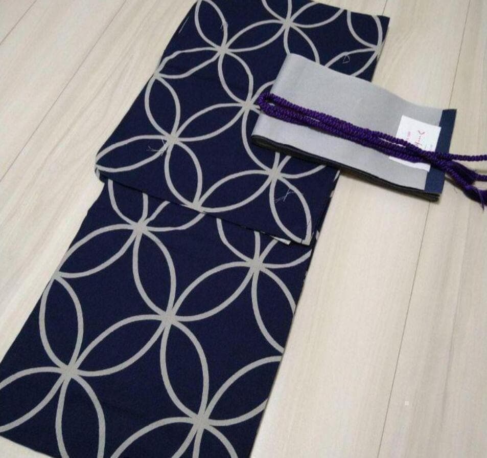 □最高級しじら織浴衣 七宝紺□反物染め抜きの抜染□