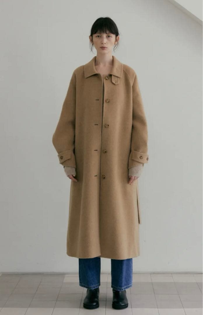 韓国ブランド lingseoul ハンドメイド ウールトレンチコート キャメル