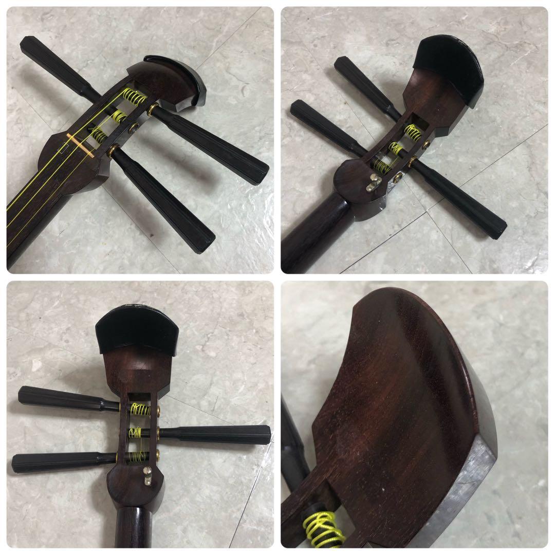 中棹三味線　子持ち綾杉胴　金細　1本溝　東さわり　3分割　紫檀　ケース付