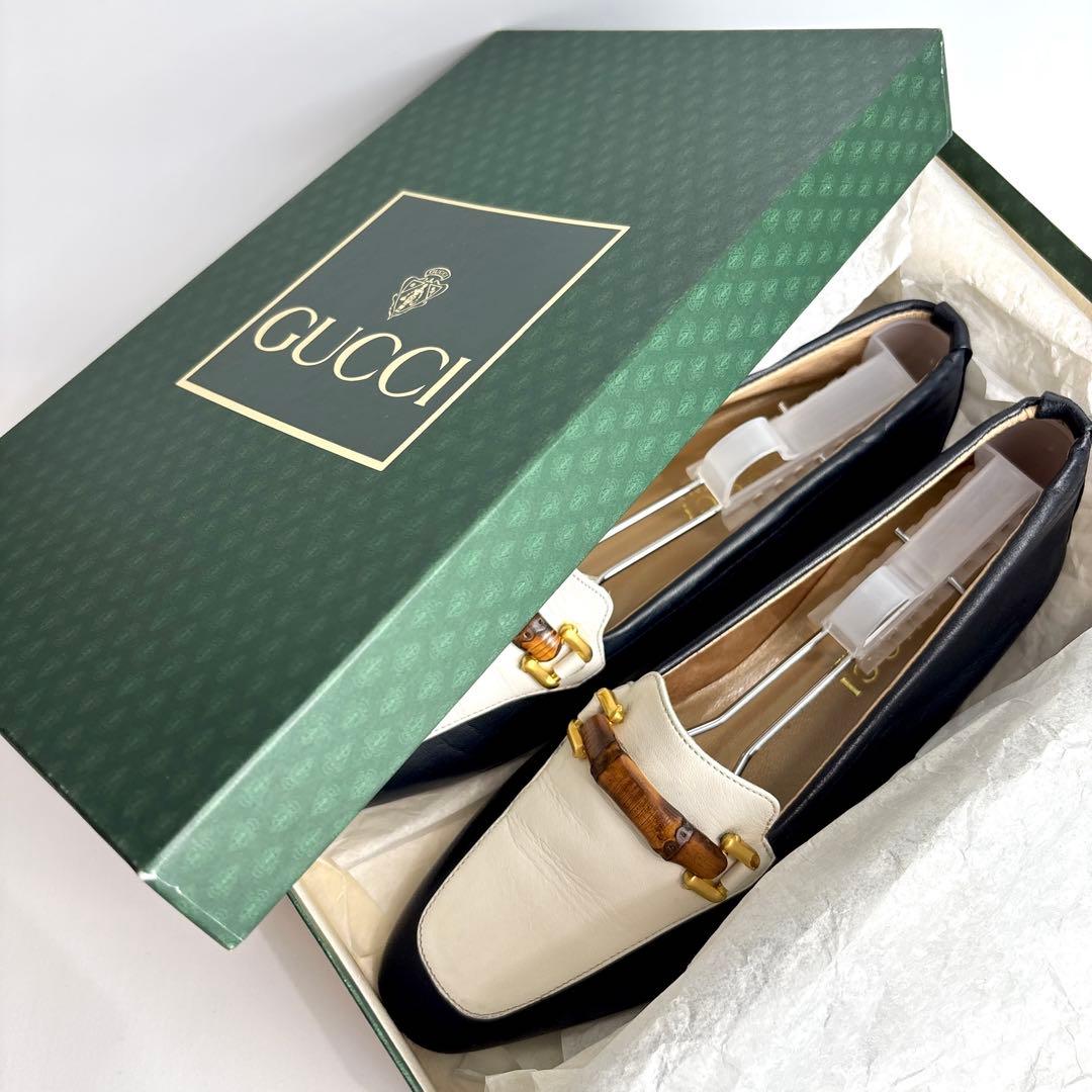 美品 GUCCI グッチ バンブー フラットシューズ ラムレザー 24.5㎝