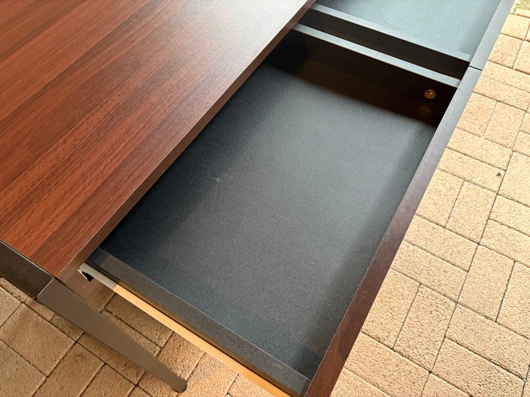 ☆美品☆ダークブラウン木製デスク 2引き出し 3段キャビネット 佐賀発