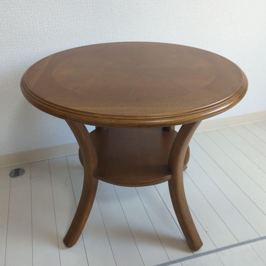 ソファテーブル　円卓　コーヒーテーブル　収納　木製　円形　 下部棚付き　リビング