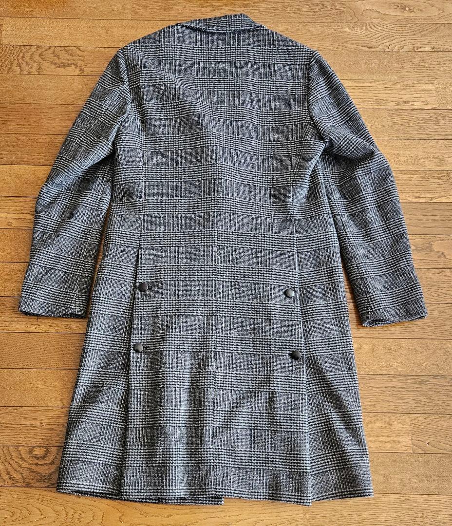 グレー チェック柄 ダブルブレスト チェスターコート　5351 プールオム　M