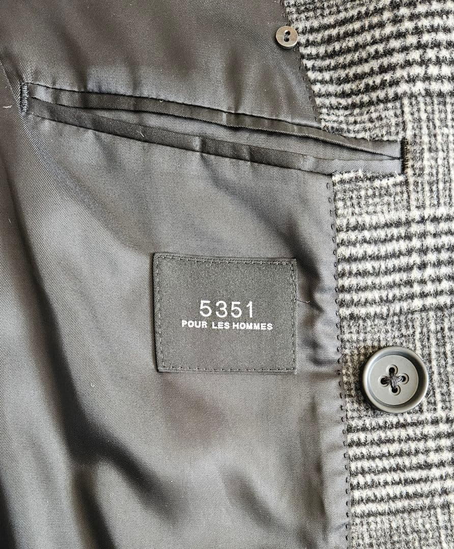 グレー チェック柄 ダブルブレスト チェスターコート　5351 プールオム　M