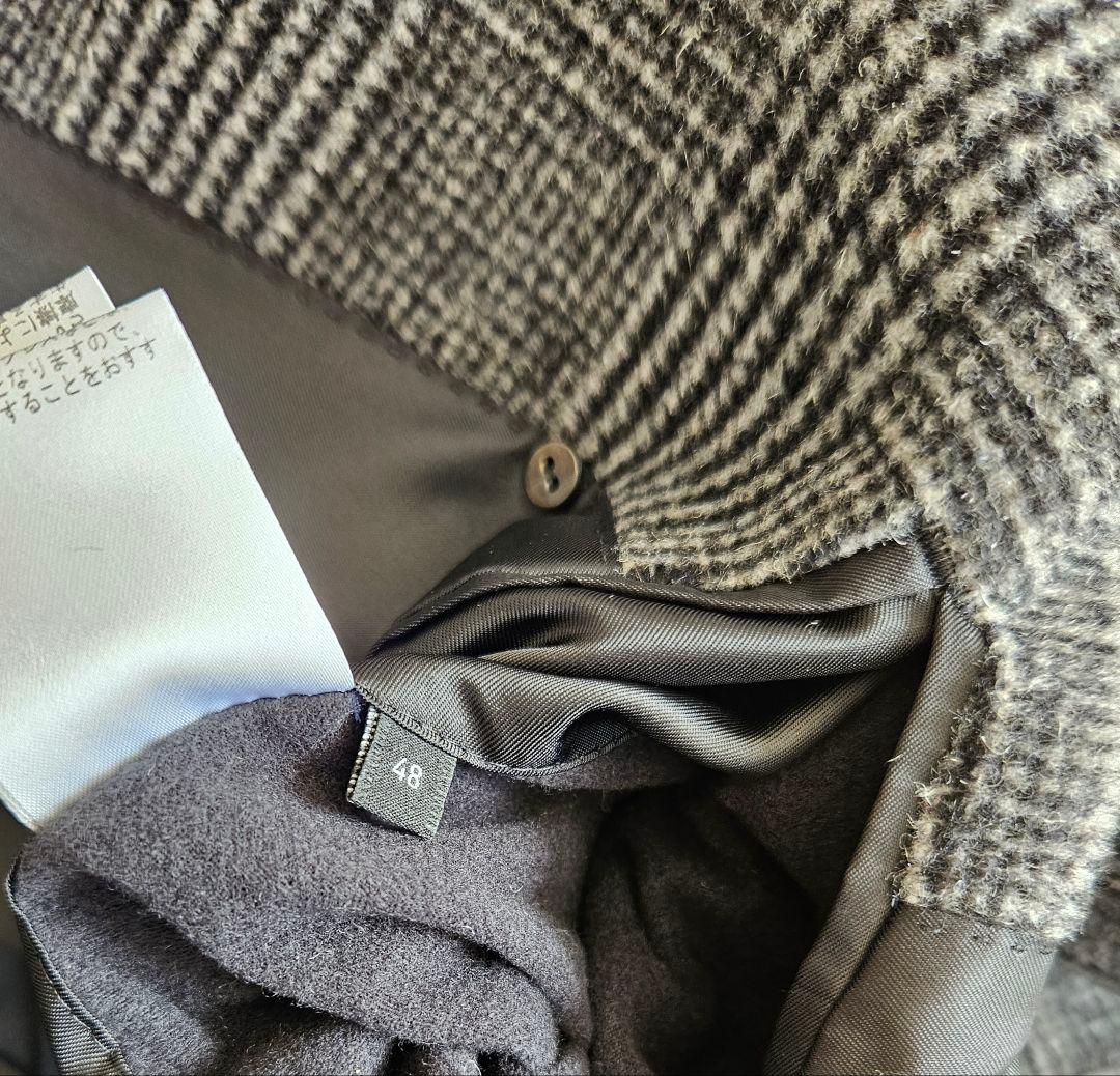 グレー チェック柄 ダブルブレスト チェスターコート　5351 プールオム　M