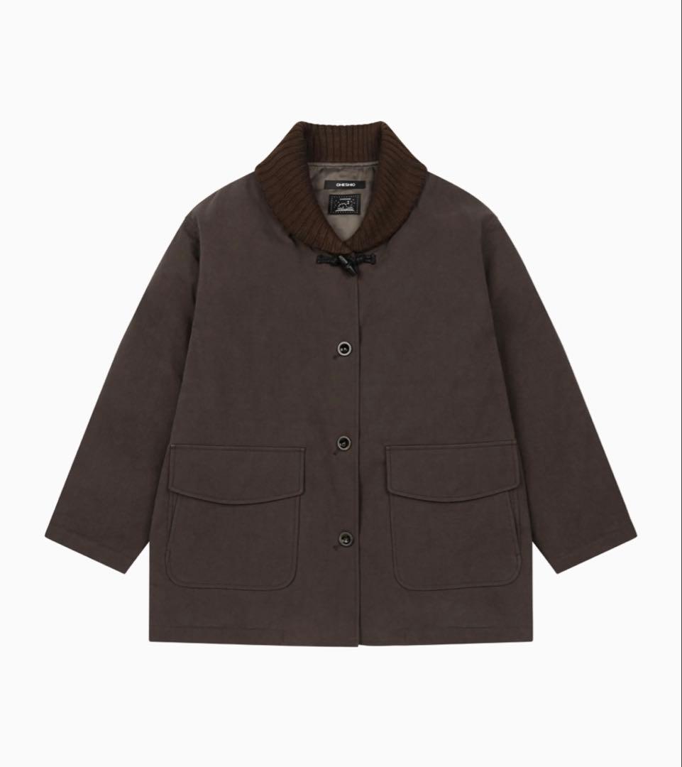 ジャケット・アウター OHESHIO KNIT SHAWL COLLAR JACKET BROWN
