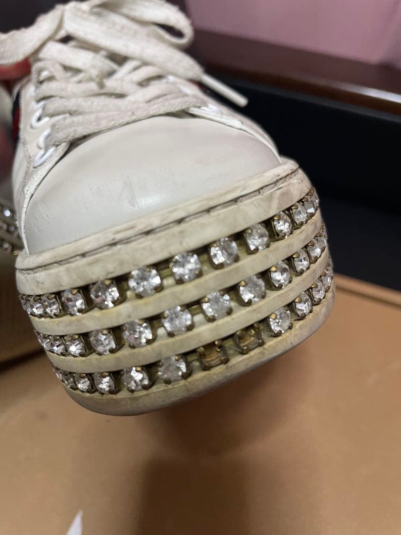 GUCCI グッチ ホワイト スニーカー 厚底 ビジュー キラキラ 35.5 白