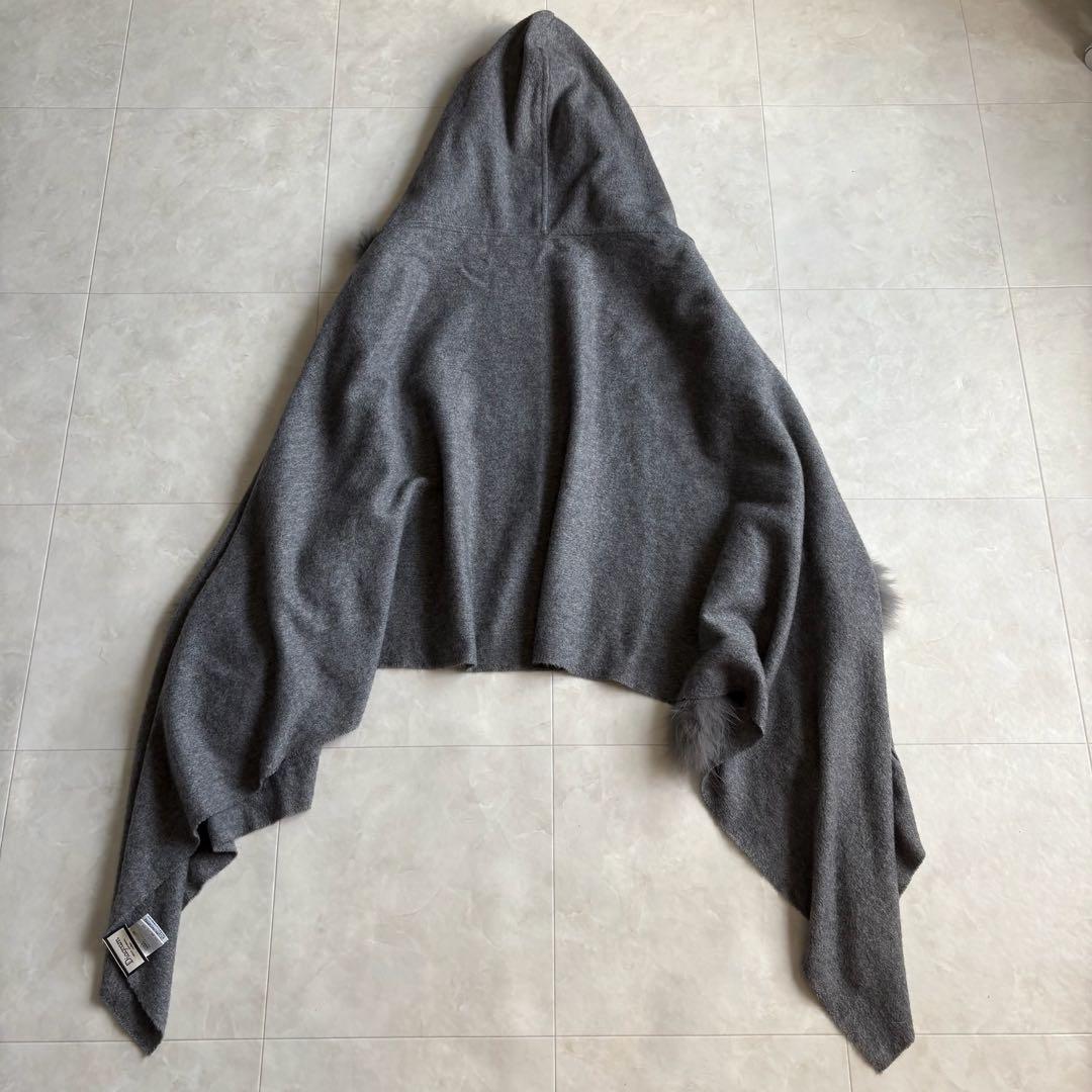 美品✨Diagram カシミヤ×FOXファー フードケープ ポンチョ グレー F