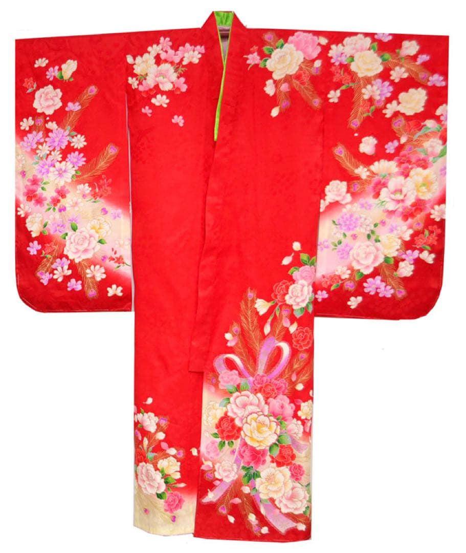 若干訳あり　七五三 着物 7歳 女の子 正絹着物単品　赤