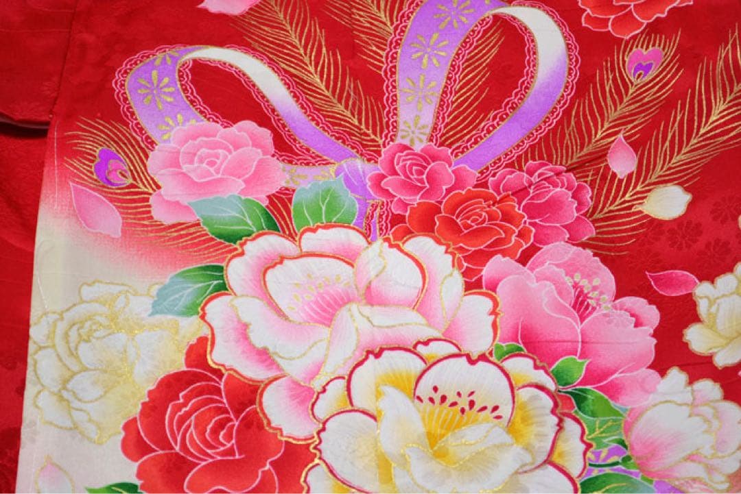 若干訳あり　七五三 着物 7歳 女の子 正絹着物単品　赤