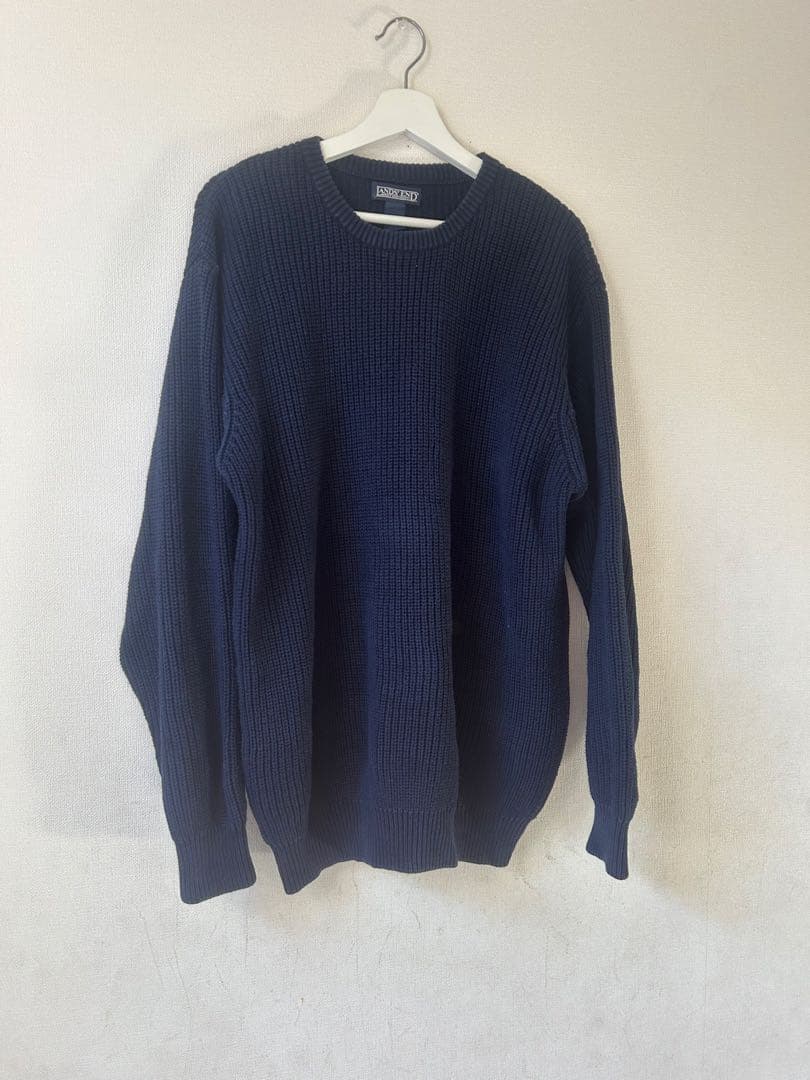 美品　90s USA製　LANDS' END コットンニット　ネイビー