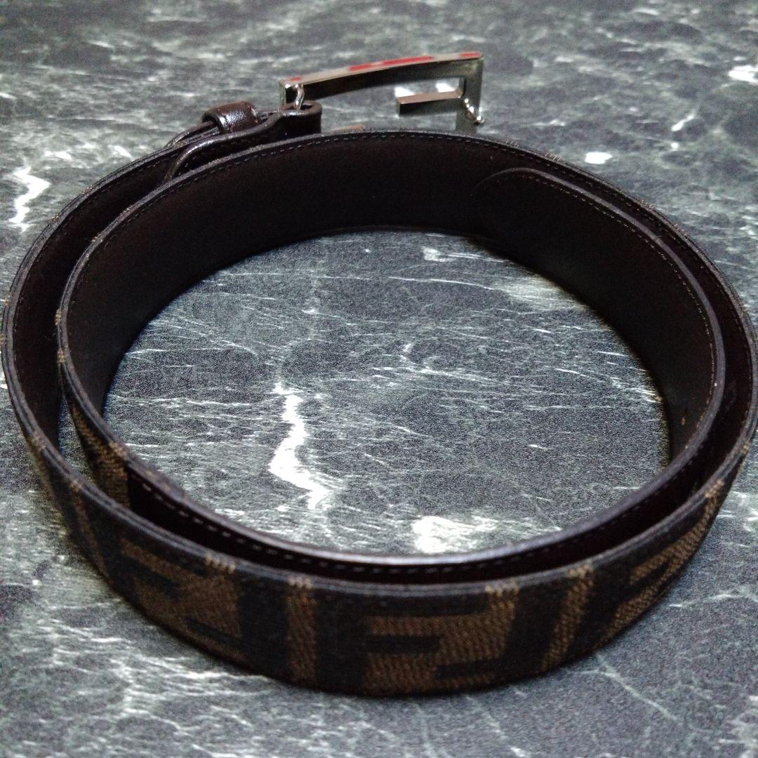 三連休限定価格　フェンディズッカ柄FFバックルキャンバスレザーベルト　FENDI