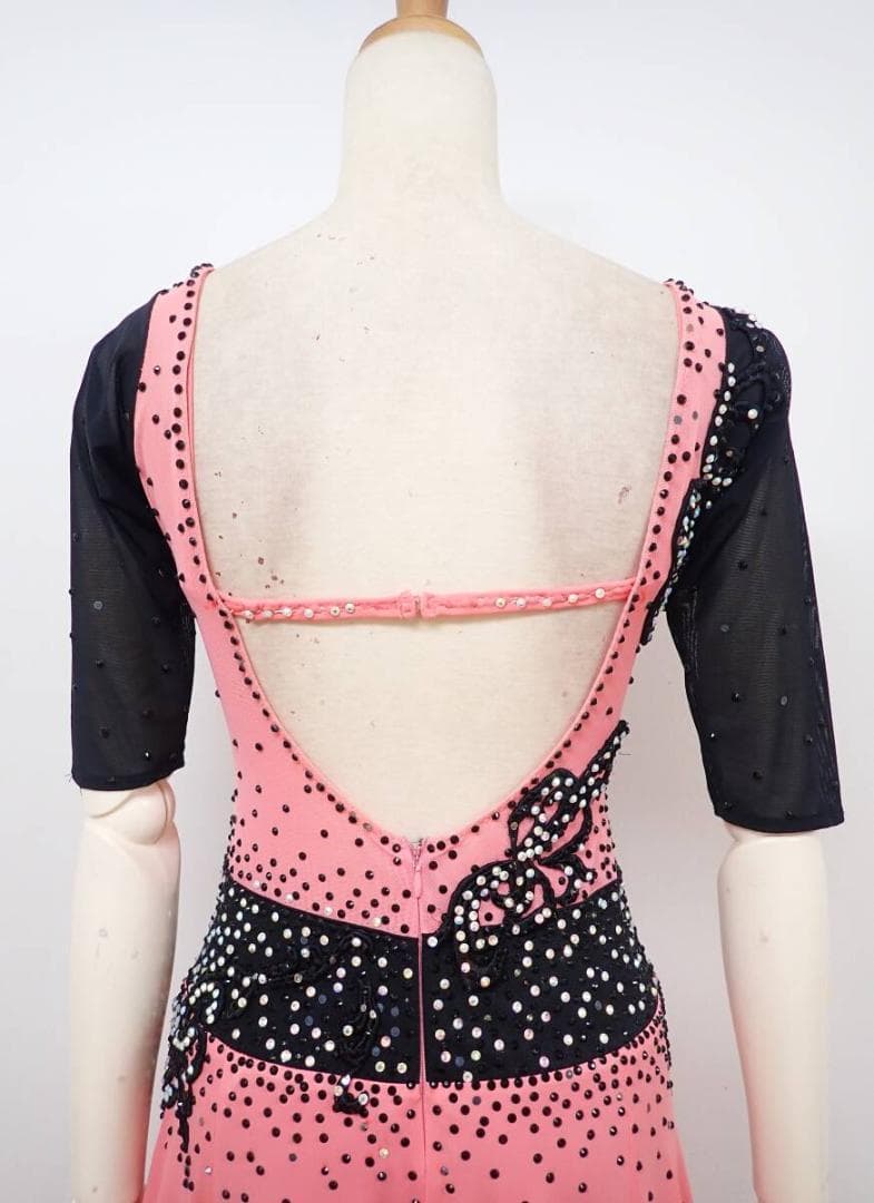 B1578★M★黒×ピンク/スリット/ワンピース/ラテンドレス☆社交ダンス