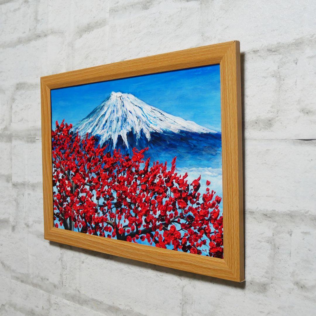 油絵 油彩 油彩画 絵 絵画【富士山と梅の花】