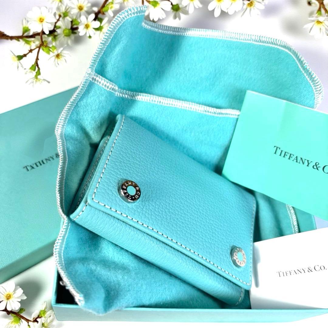 ✨美品✨ティファニー　TIFFANY＆CO　キーケース　レザー　ブルー　シボ革