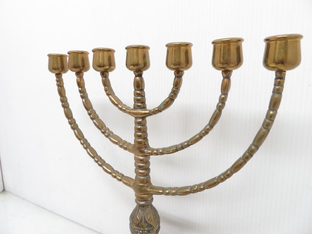 イスラエル メノーラー 真鍮製 7燭台 キャンドルスタンド 高さ32cm