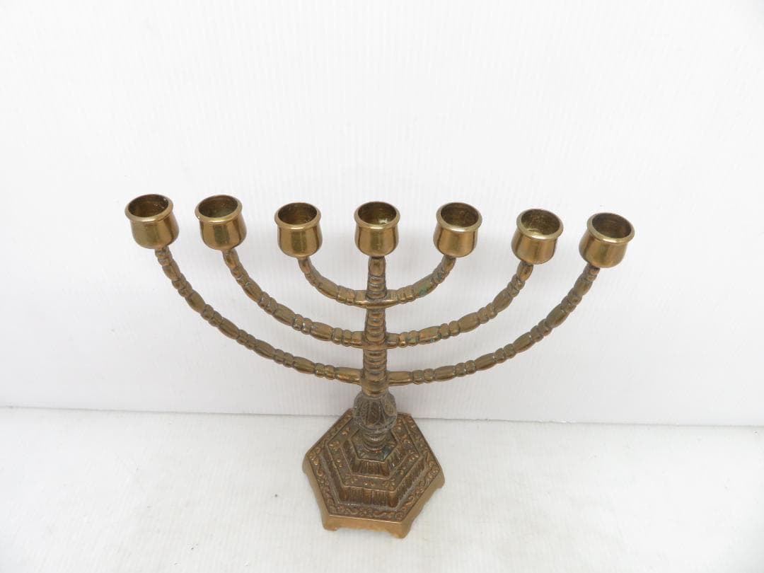 イスラエル メノーラー 真鍮製 7燭台 キャンドルスタンド 高さ32cm