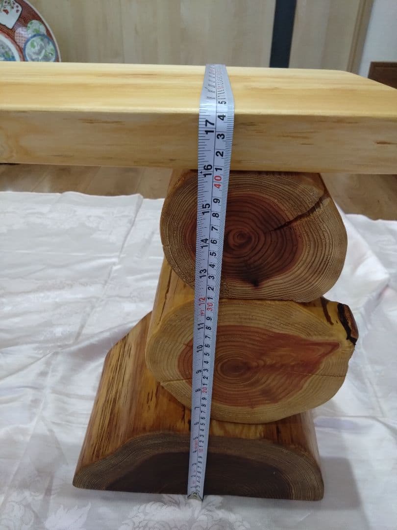 檜のベンチ(76・77)　あいこ❕丸太風の脚節無し座面をつるつる仕上げ