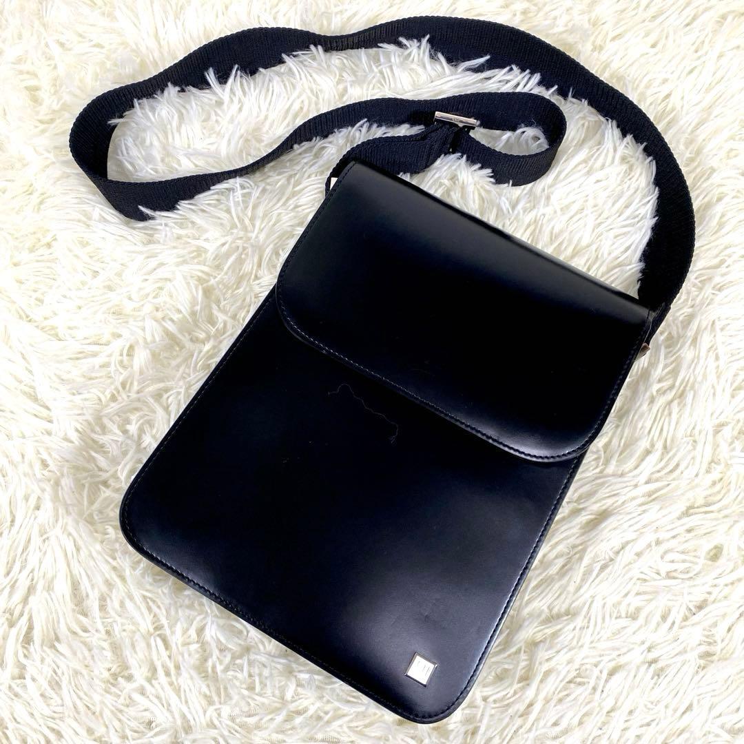極美品 ダンヒル ショルダーバッグ オールレザー ブラック クロス