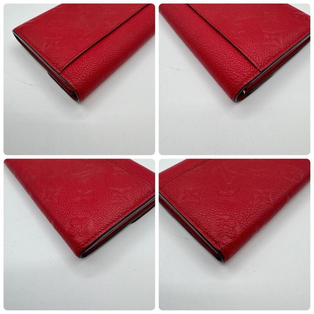 【美品】ルイヴィトン ポルトフォイユ・サラ モノグラム・アンプラント 長財布 赤