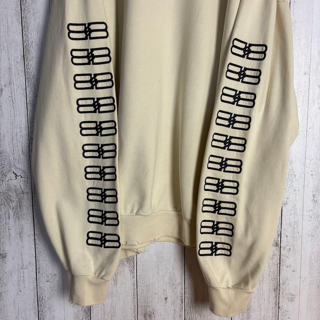 363【美品】バレンシアガ☆両袖BB刺繍ロゴダメージ加工スウェット ベージュ