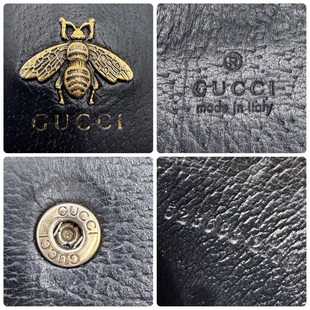 良品✨グッチ　キーケース　6連　アニマリエ　ビー　キーリング　金ロゴ　レザー　黒