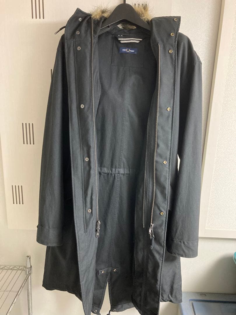 FRED PERRYファー付きブラックモッズコート メンズS
