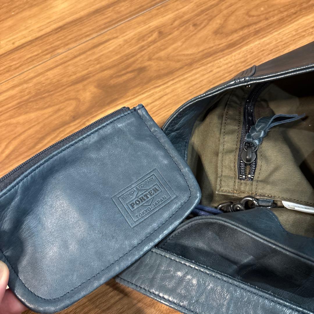【美品】PORTER ポーター ラムレザー 本革製 ショルダーバッグ 小銭入れ付
