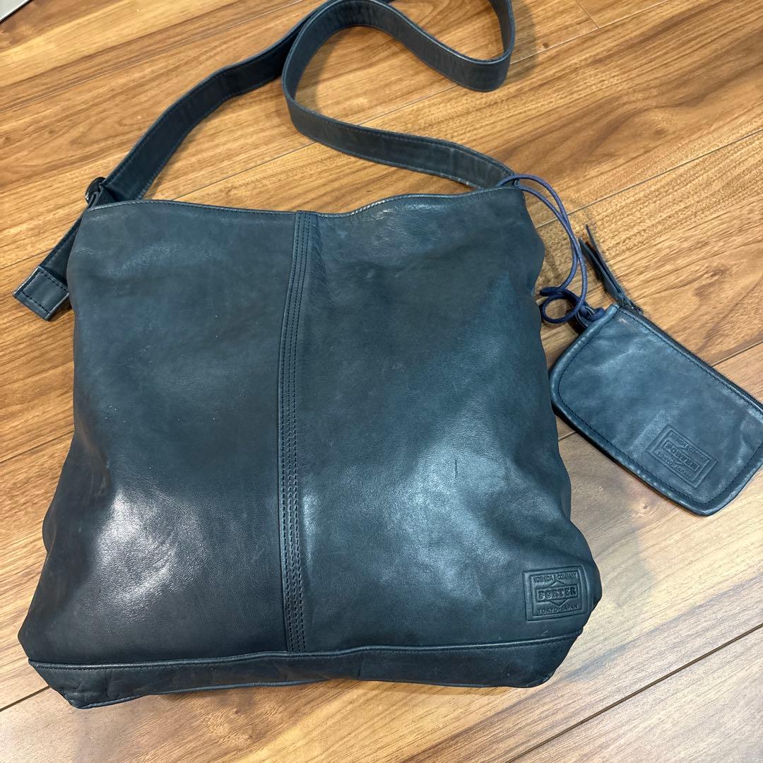 【美品】PORTER ポーター ラムレザー 本革製 ショルダーバッグ 小銭入れ付